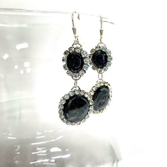 HANDMADE Elegant Formal Resin Rhinestone Drop Earrings on Leverback Earwire - Picture 5 of 10